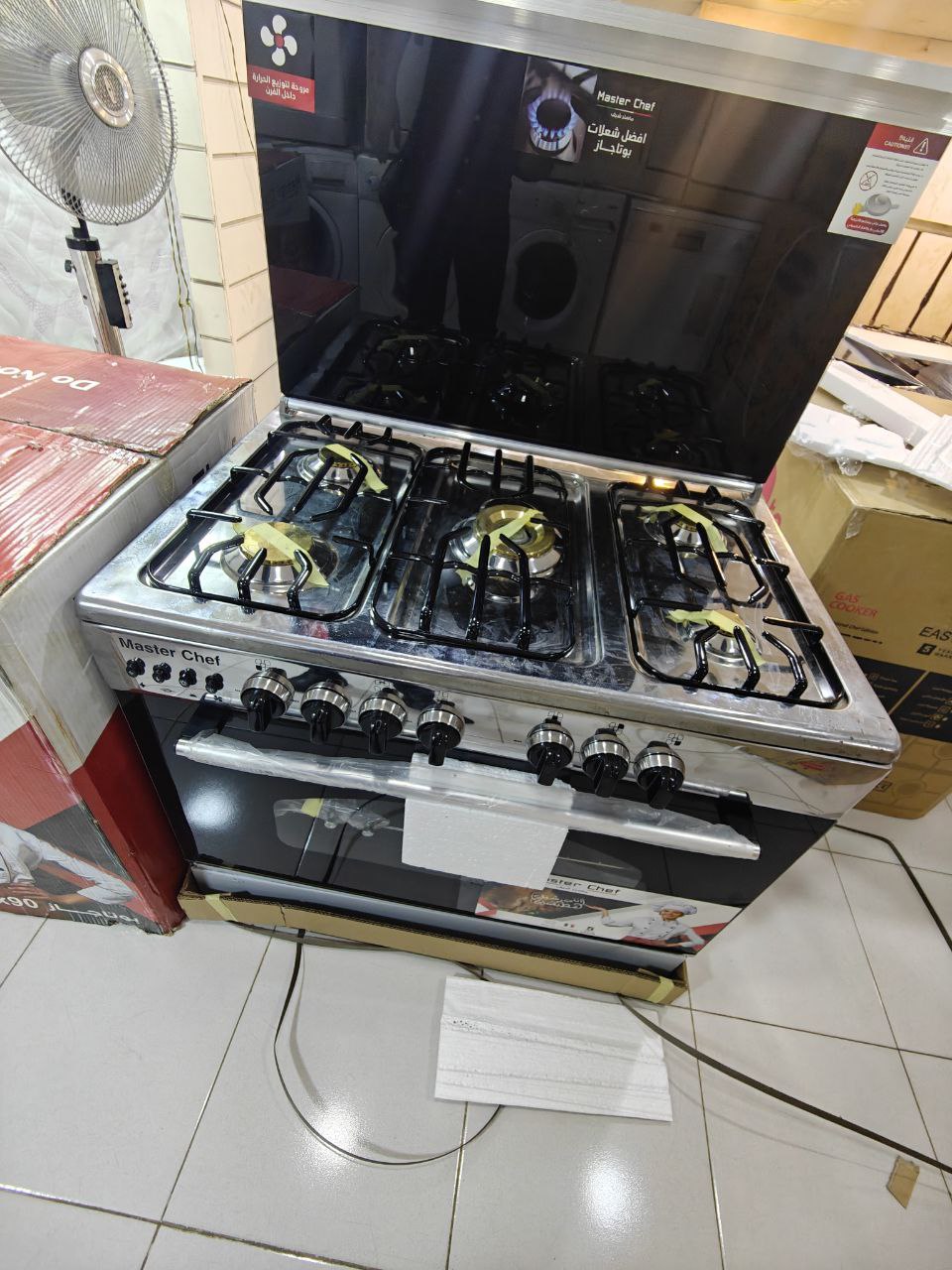 بوتجاز مستر شيف 5شعله
مزود  بمروحه  توزيع  اشعال ولمبه شوايه